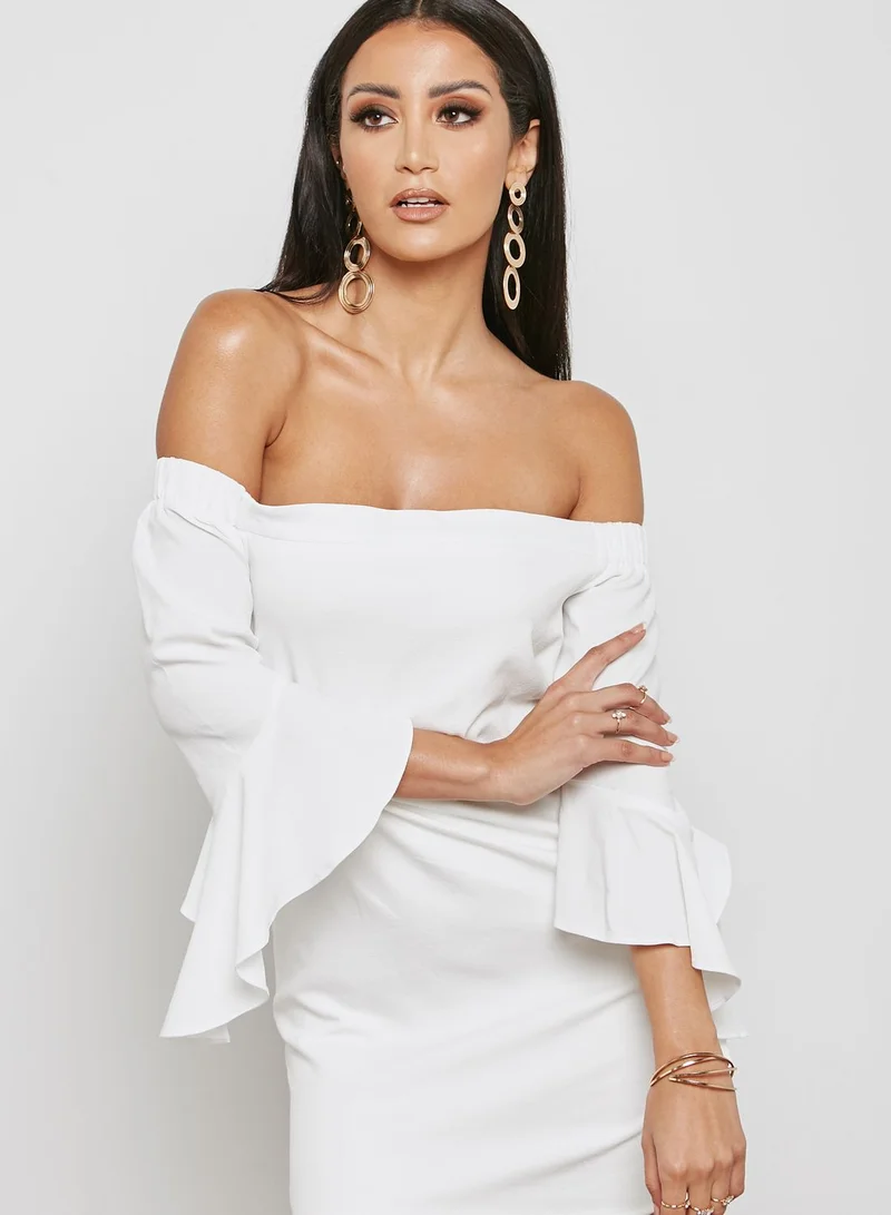 Missguided Bardot Frill Sleeve Dress