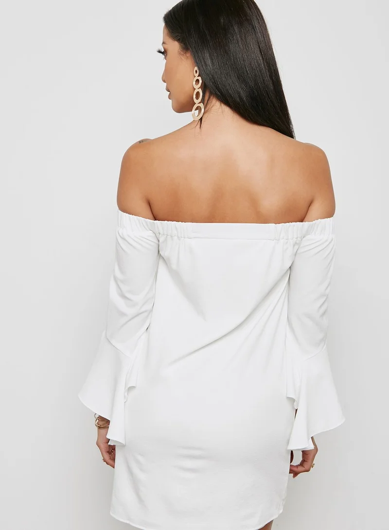 Missguided Bardot Frill Sleeve Dress
