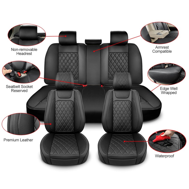 BEITK Leather Car Seat Covers Full Set,Unique Rear Design Easy to Install Car Seat Cover Protectors,Universal Full Surround Front Back Auto Seat Cover,Car Seat Cover for Sedan Cars Pick-up Trucks SUV - Image 2