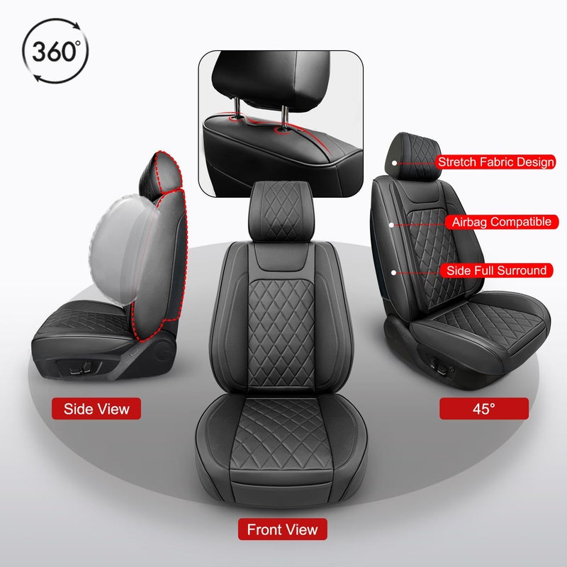 BEITK Leather Car Seat Covers Full Set,Unique Rear Design Easy to Install Car Seat Cover Protectors,Universal Full Surround Front Back Auto Seat Cover,Car Seat Cover for Sedan Cars Pick-up Trucks SUV - Image 3