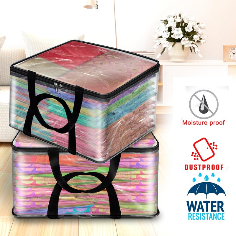 Storite Storite Pack Of 2 Transparent PVC Clothes Storage BagsSaree Covers with Zip for Storage Specially Design for Woman Dresses Sarees Lehengas Wardrobe Organizer 41 x 31 x 23 cm - Image 4