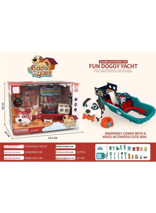 Kidsren's Cartoon Pet Dog Voice-activated Sensor Crawling Dog Artificial Electric Pet Toy Play House Gift Batch-Color:0252827 Interesting Sliding Yacht Can Spray Water (voice-activated Sensor Dog) [window Box]  - Image 1