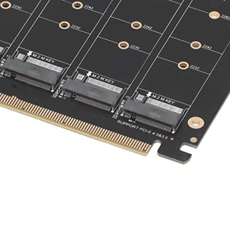 محول M.2 NVME SSD إلى PCIE X16 لخادم سطح المكتب، ألومنيوم أسود، مصفوفة SSD ذات 4 منافذ مع مؤشر LED - Image 5
