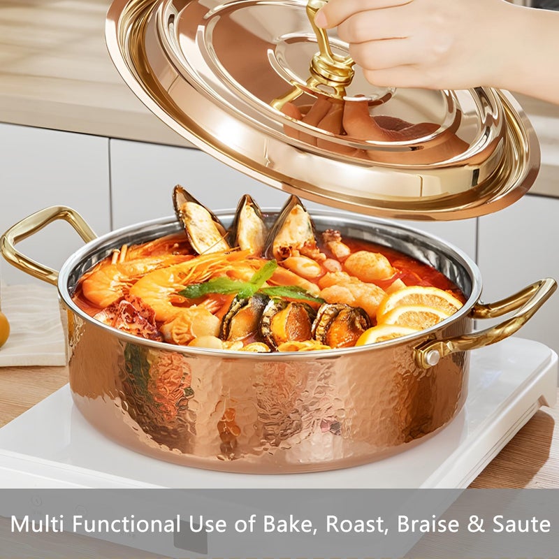 YJX 4.2QT Hammered Stock Pot with Lid, Copper Rose Gold, Tri-Ply Stainless Steel, Multi-Functional Cookware for Bake Roast Braise Saute, Magnetic Base, Dishwasher and Oven Safe (26CM) - Image 2