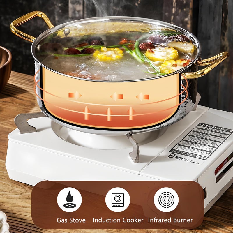 YJX 4.2QT Hammered Stock Pot with Lid, Copper Rose Gold, Tri-Ply Stainless Steel, Multi-Functional Cookware for Bake Roast Braise Saute, Magnetic Base, Dishwasher and Oven Safe (26CM) - Image 4