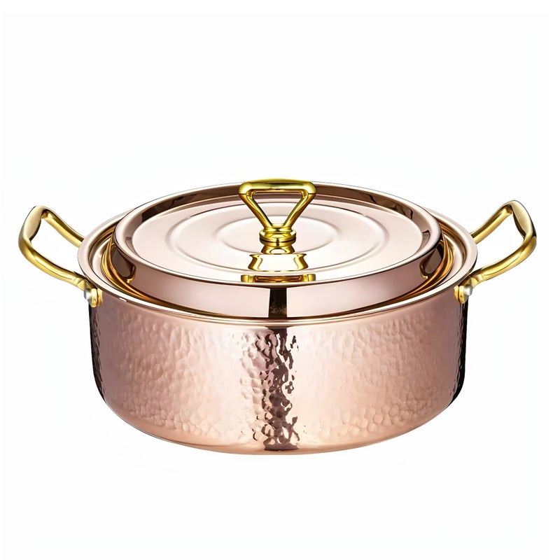 YJX 4.2QT Hammered Stock Pot with Lid, Copper Rose Gold, Tri-Ply Stainless Steel, Multi-Functional Cookware for Bake Roast Braise Saute, Magnetic Base, Dishwasher and Oven Safe (26CM) - Image 1