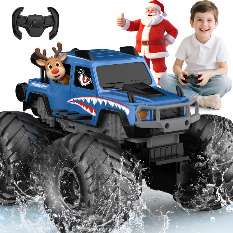 NQD Monster Truck Toys Waterproof 360Rotate 4x4 RC Truck Amphibious Remote Control Monster Trucks 24GHz All Terrain OffRoad Pickup Toy RC Car for Gifts for Boys Kids Age 6 7 8 9 10 11 12 Blue - Image 3