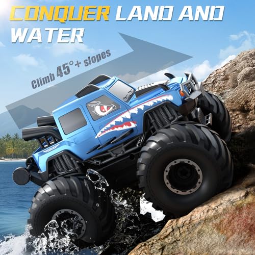 NQD Monster Truck Toys Waterproof 360Rotate 4x4 RC Truck Amphibious Remote Control Monster Trucks 24GHz All Terrain OffRoad Pickup Toy RC Car for Gifts for Boys Kids Age 6 7 8 9 10 11 12 Blue - Image 5
