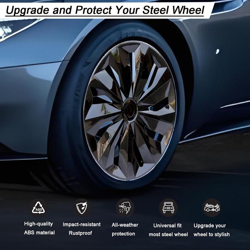 Aiqiying Hubcaps Wheel Cover Replacement Size R14 Hub Cap Universal-Fit Steel Wheels Rims Cover ABS Tire Caps for Most Car Truck Sedan SUV -Set of 4ï¼ˆ14-inchï¼ŒBlackï¼‰ - Image 4