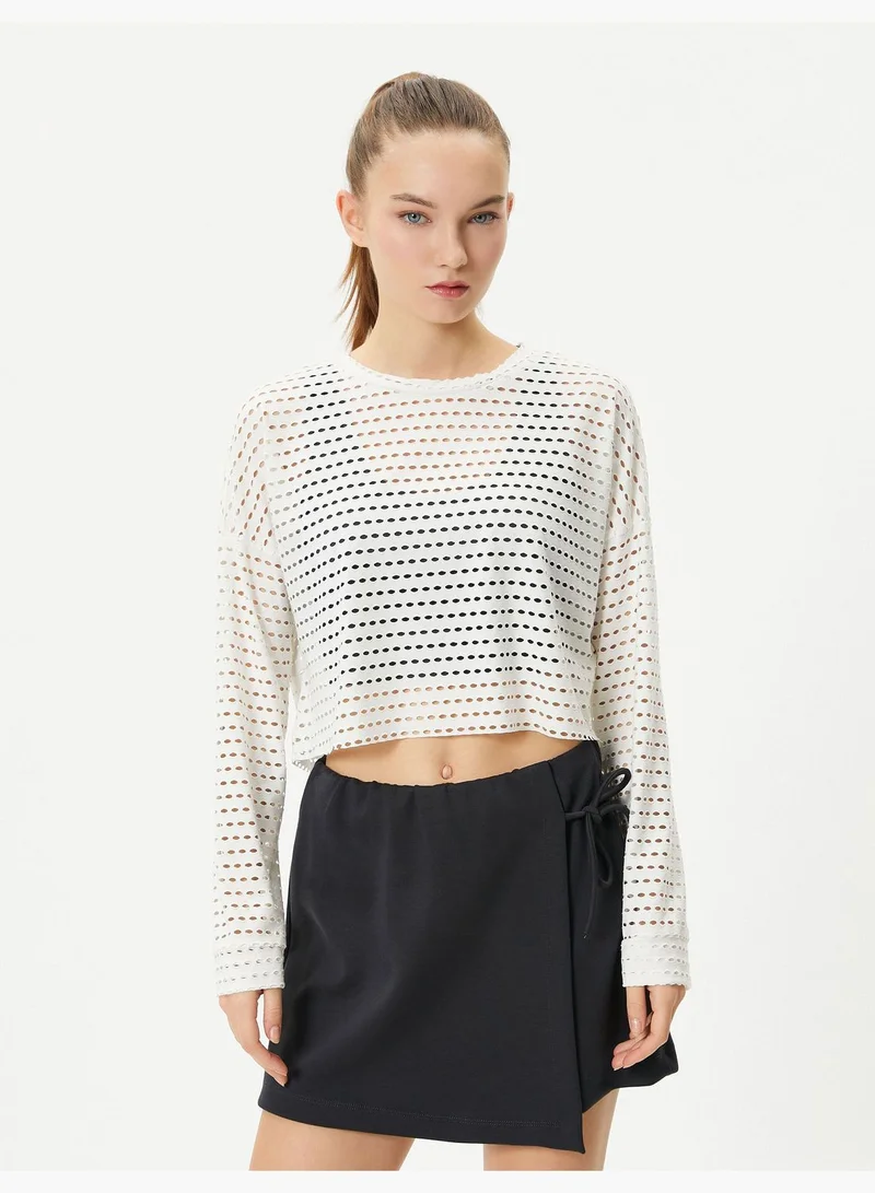 كوتون Crop Mesh T-Shirt Sport Long Sleeve Crew Neck