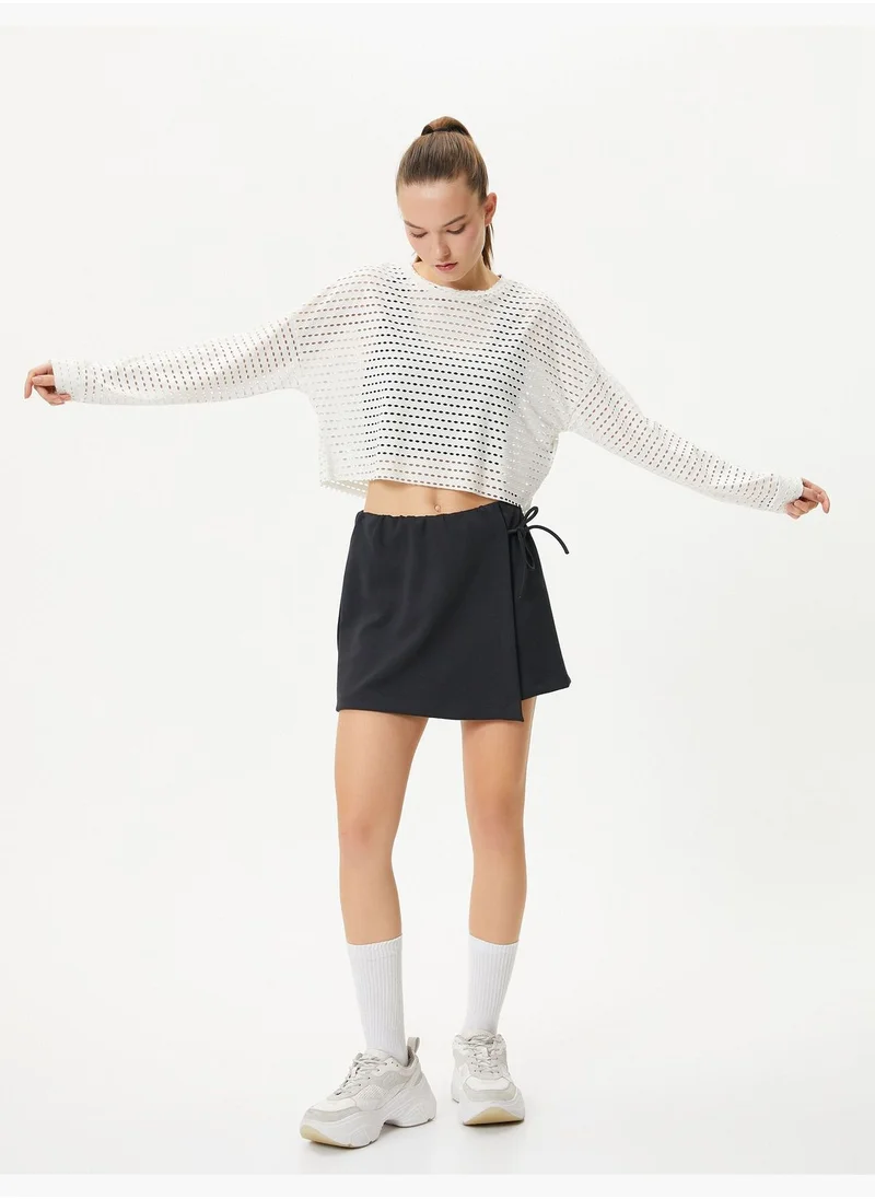 كوتون Crop Mesh T-Shirt Sport Long Sleeve Crew Neck