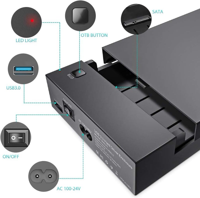 VSVABEFV External Hard Drive Enclosure, 3.5 2.5 Inch SATA HDD USB 3.0 Portable Hard Drive Docking Station with 12V Power Adapter, Support UASP and 8TB Drives - Image 2