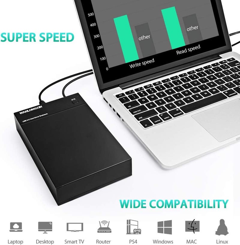 VSVABEFV External Hard Drive Enclosure, 3.5 2.5 Inch SATA HDD USB 3.0 Portable Hard Drive Docking Station with 12V Power Adapter, Support UASP and 8TB Drives - Image 4