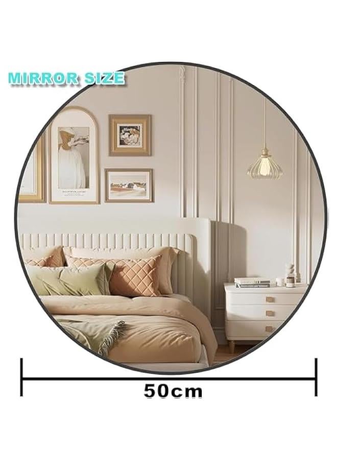 ميكسد Black Round Mirror,Glass Wall Mirror Circular with Metal Frame Matte Circle Mirror for Bathroom Vanity Bedroom Hallway Living Room Home Wall Decor (50cm) - Image 4