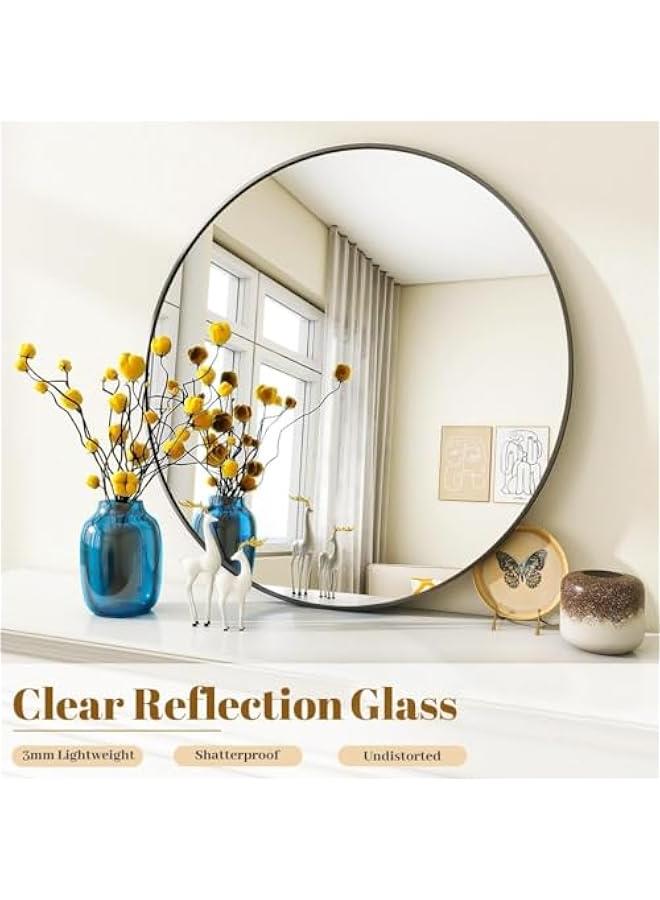 ميكسد Black Round Mirror,Glass Wall Mirror Circular with Metal Frame Matte Circle Mirror for Bathroom Vanity Bedroom Hallway Living Room Home Wall Decor (50cm) - Image 5
