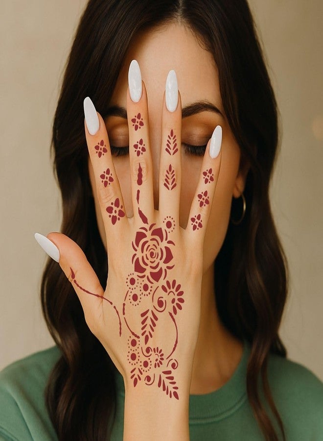 ملصق استنسل حناء فانفاتي للمهرجانات مزين بأزهار طبيعية للفتيات والمناسبات العائلية - Image 4