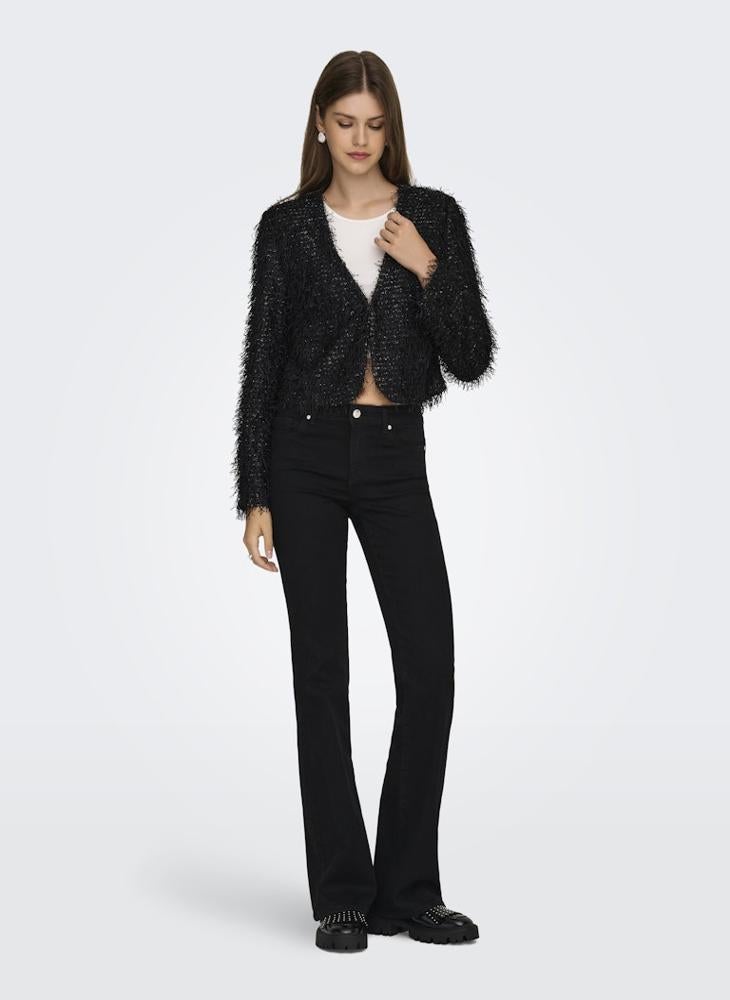 ONLY Fuzzy Feather Glitter Bomber Jacket - Image 5