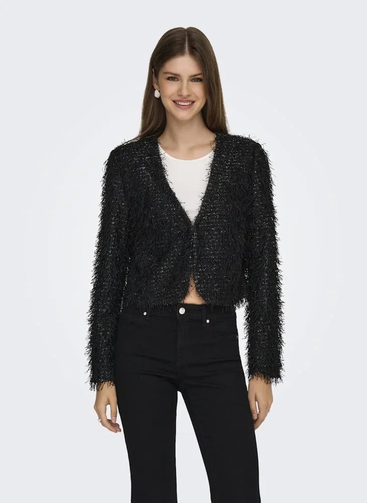ONLY Fuzzy Feather Glitter Bomber Jacket