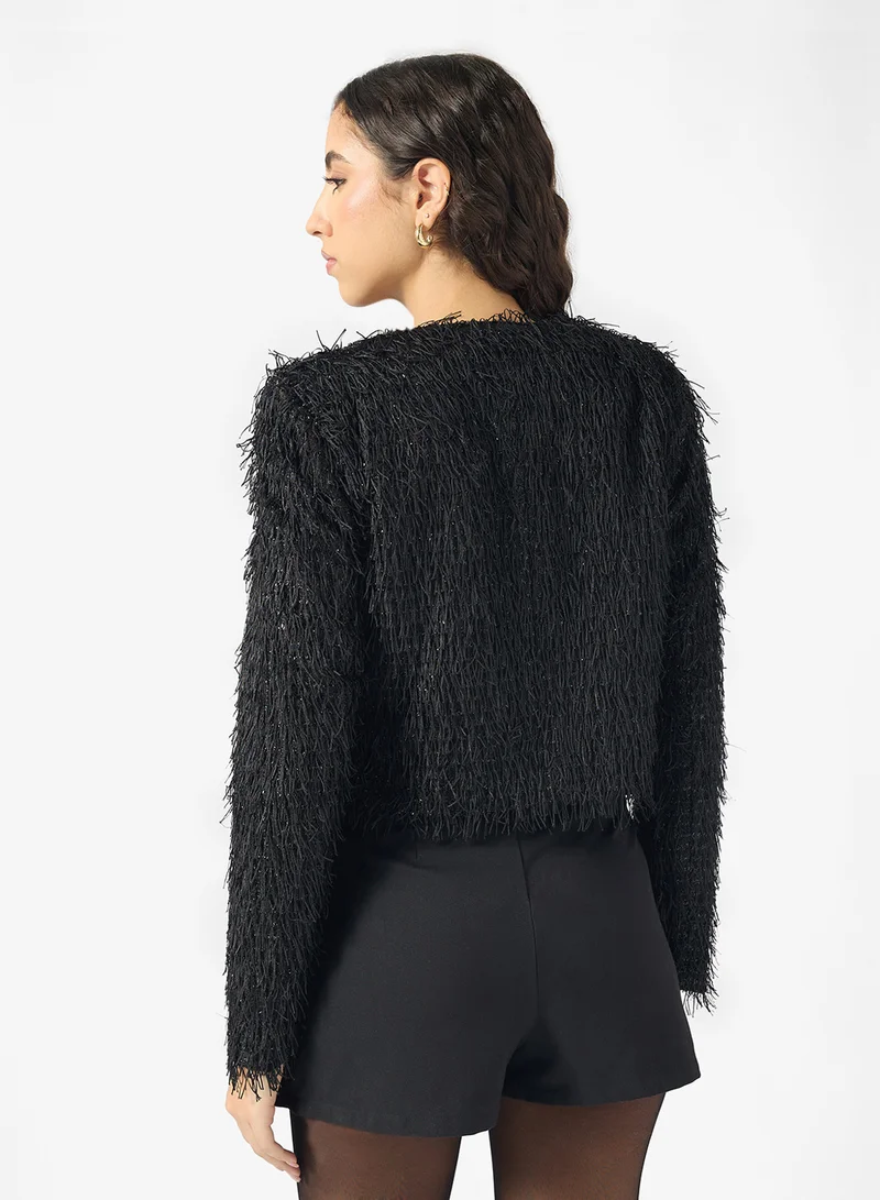 ONLY Fuzzy Feather Glitter Bomber Jacket