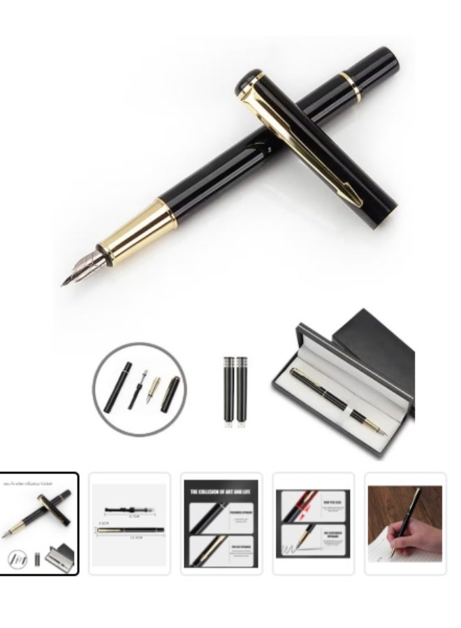 Fountain Pen Set with Gift Box, Refillable High End Business Signature Pen, 0.5MM Classic Metal Pen for Men and Women Writing (Black) - Image 1