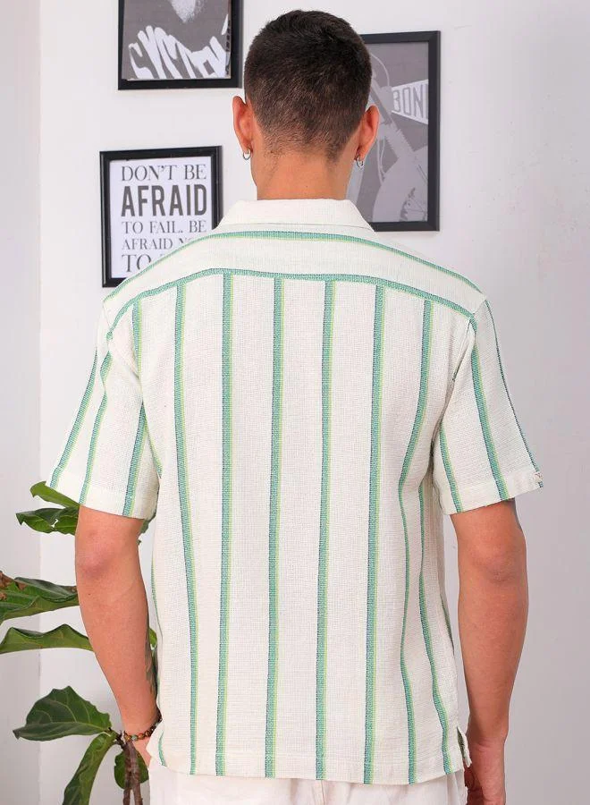 The Indian Garage Co Men Relaxed Fit Striped Half Sleeves Cuban Collar Resort Wear Shirt