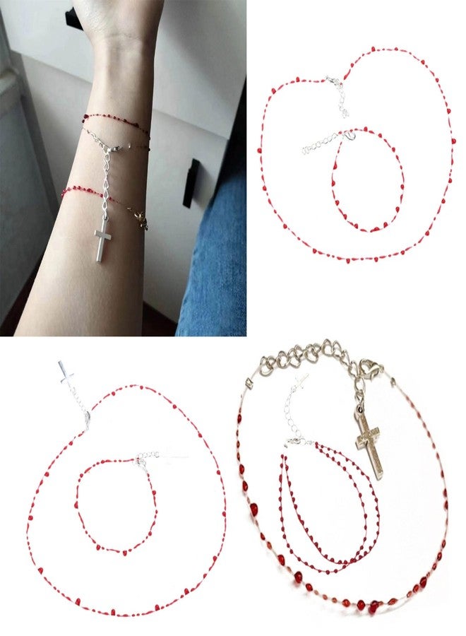 سوار NUEAYMS بتصميم كلاسيكي مستوحى من موضة روايات الهيب هوب، على شكل قطرة دم، بتصميم متقاطع مفتوح، وقلادة، وإكسسوارات مجوهرات للمناسبات. - Image 2