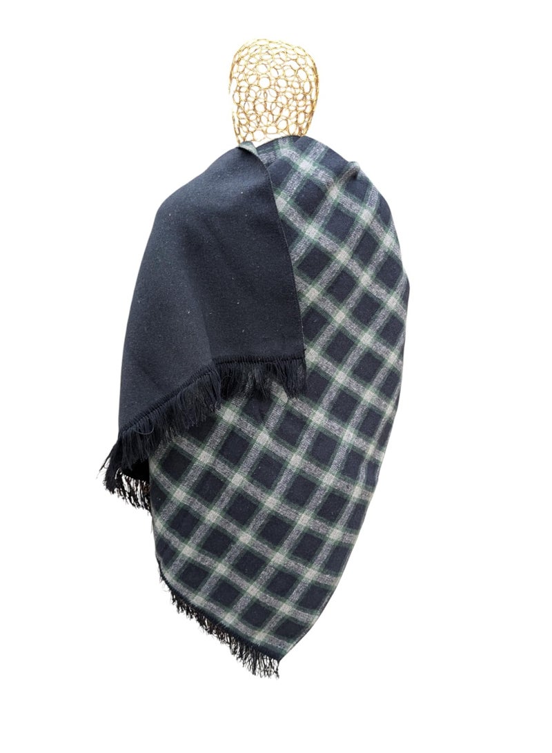 شال صوف وجهين ( وجهه سادة . ووجهة كاروهات ) كبير طول 180 سم * عرض 70 سم . لتدفئة اكثر . للرجال والنساء - Image 1