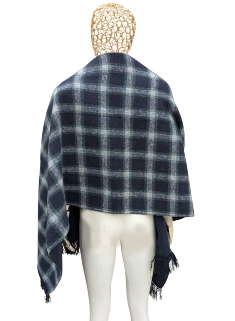 شال صوف وجهين ( وجهه سادة . ووجهة كاروهات ) كبير طول 180 سم * عرض 70 سم . لتدفئة اكثر . للرجال والنساء - Image 2