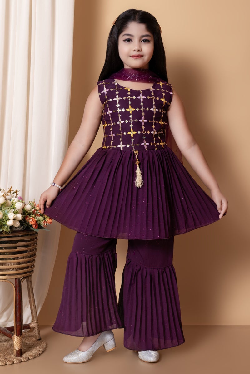 5 STAR COLLECTION Purple Ethnic Kurti with Sharara Pants for Girls - Image 1