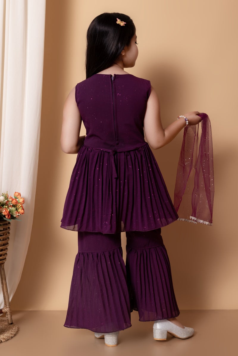 5 STAR COLLECTION Purple Ethnic Kurti with Sharara Pants for Girls - Image 2