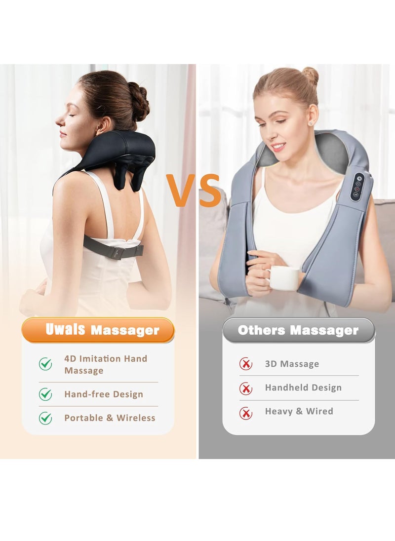 Uwals - Neck Massager with Heat, Cordless 4D Deep Tissue Kneading Massage, Shiatsu Neck and Shoulder Massage Pillow for Neck, Traps, Back and Leg Pain Relief, Gifts for Men Women - Image 1