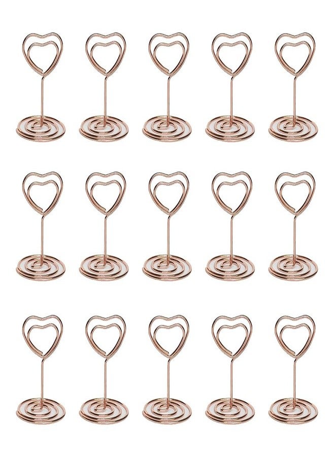 GSHLLO 20 Pcs Heart Shape Place Card Holders Table Number Stands Metal Table Card Holder Clips Wire Photo Picture Stand Note Memo Menu Clips for Wedding Rose Golden - Image 1