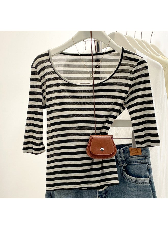 PLANDOO High-End [Lyocell Tencel] Short Sleeve T-Shirt For Women, Autumn Style, Slightly Sheer Slim-Fit Stretchy Top - Image 3
