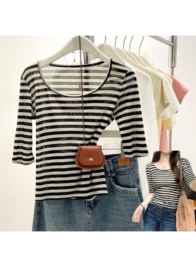 PLANDOO High-End [Lyocell Tencel] Short Sleeve T-Shirt For Women, Autumn Style, Slightly Sheer Slim-Fit Stretchy Top - Image 2