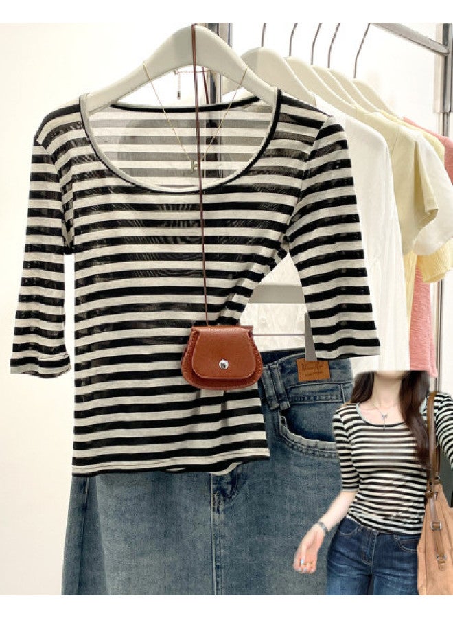 PLANDOO High-End [Lyocell Tencel] Short Sleeve T-Shirt For Women, Autumn Style, Slightly Sheer Slim-Fit Stretchy Top - Image 1