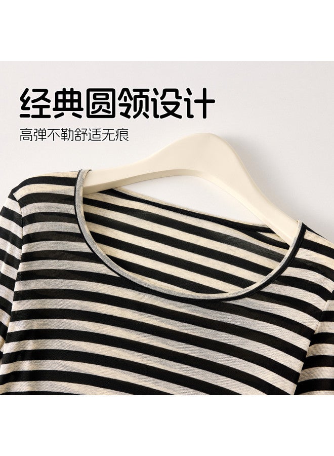 PLANDOO High-End [Lyocell Tencel] Short Sleeve T-Shirt For Women, Autumn Style, Slightly Sheer Slim-Fit Stretchy Top - Image 4