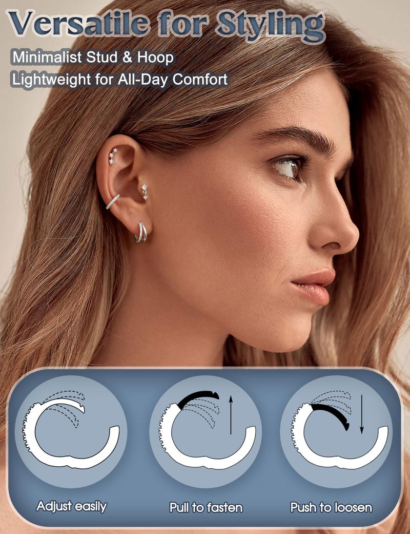 ADRAMATA Hypoallergenic Silver Earrings Stack for Women - 7Pairs Surgical Steel Small Huggie Hoop Stud Earrings Set Cartilage Jewelry Trendy Christmas Gifts Stylish - Image 2