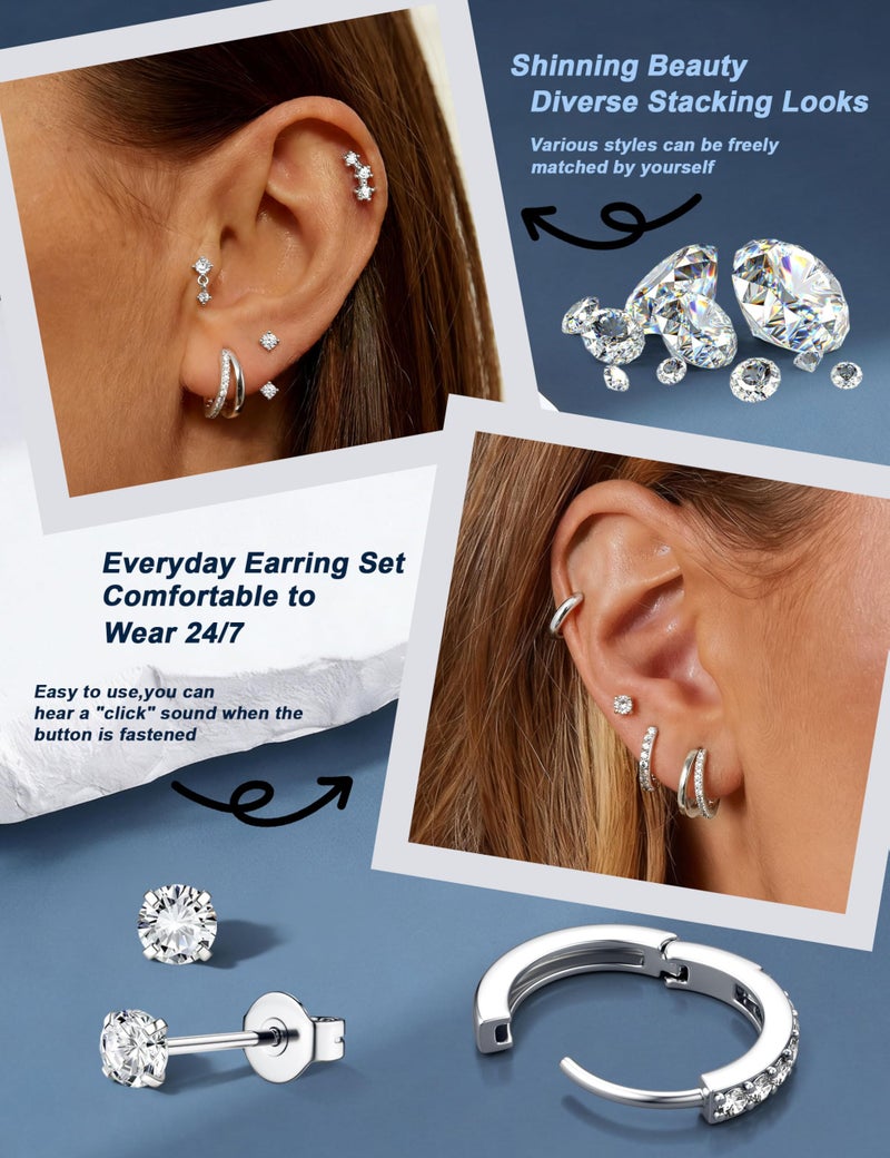 ADRAMATA Hypoallergenic Silver Earrings Stack for Women - 7Pairs Surgical Steel Small Huggie Hoop Stud Earrings Set Cartilage Jewelry Trendy Christmas Gifts Stylish - Image 4