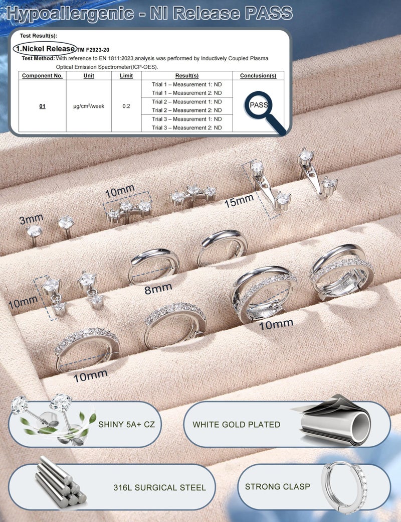 ADRAMATA Hypoallergenic Silver Earrings Stack for Women - 7Pairs Surgical Steel Small Huggie Hoop Stud Earrings Set Cartilage Jewelry Trendy Christmas Gifts Stylish - Image 5