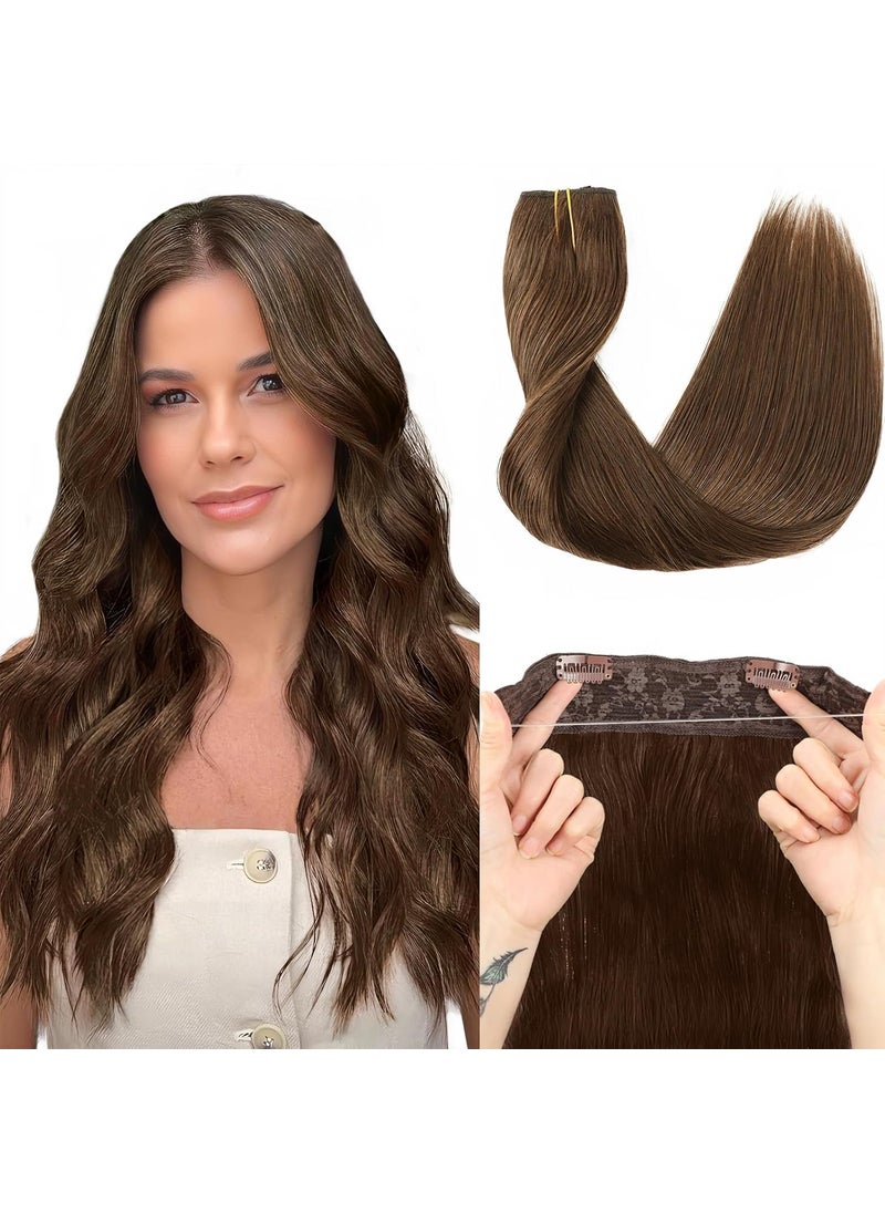 Star Show - Star Show Wire Hair Extension Human Hair For Women Chocolate Brown Remy Hair Extensions Invisible Wire Fish Line Hair Extensions for Women 14 inch Light brown 4 - Image 1