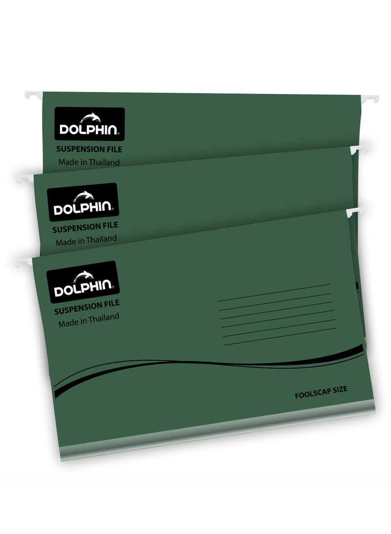 Dolphin Suspension File Hanging Folder, Foolscap Size, Green, With Label Card for Easy Filing