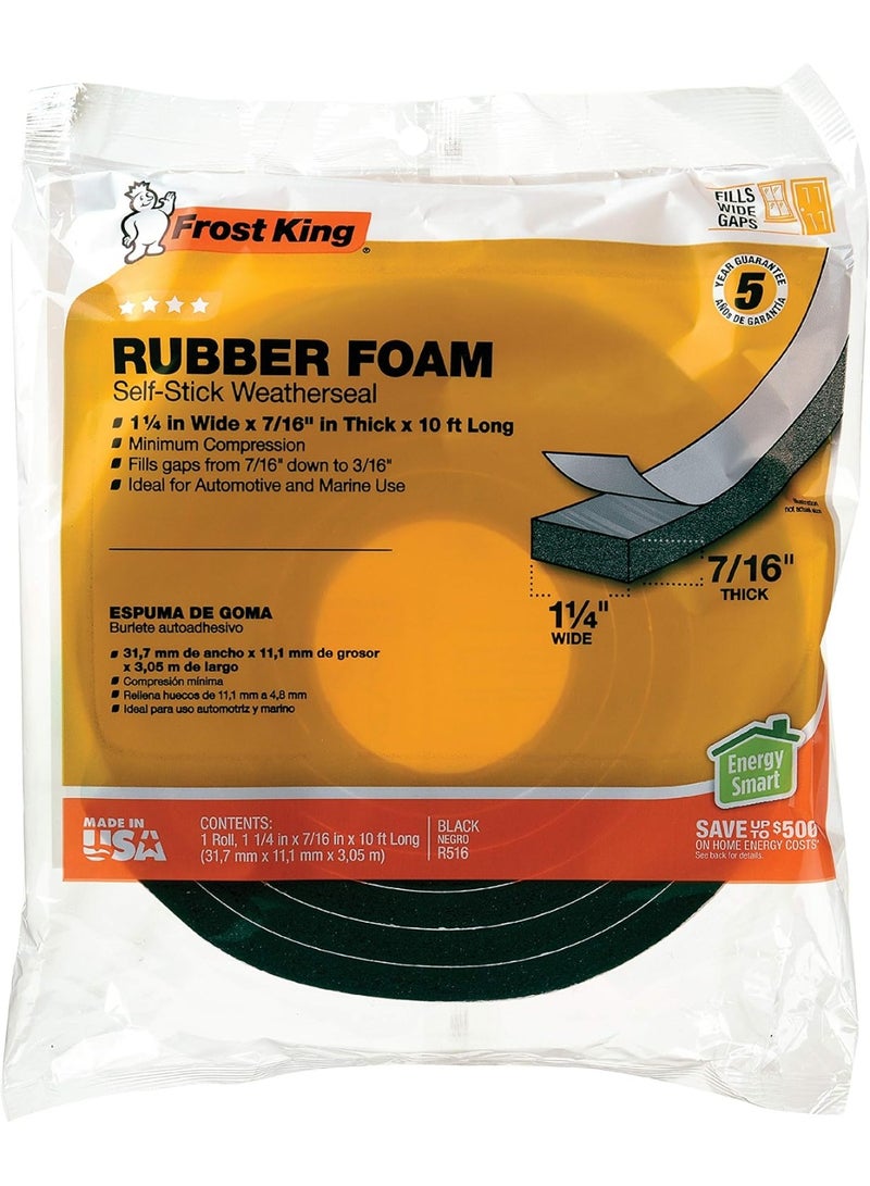 Frost King Frost King R516H 1-1/4-Inch by 7/16-Inch by 10-Foot Thick Sponge Rubber Foam Tape, Black  - Image 2