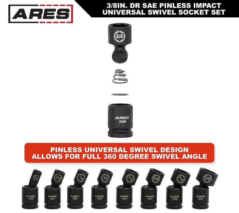 ARES ARES 29018 – 14-Piece 3/8-Inch Drive Metric Low Profile Nano Impact Socket Set – Impact Grade Sockets Offer Greater Clearance Than Typical Shallow Sockets – Includes Aluminum Storage Rail  - Image 4