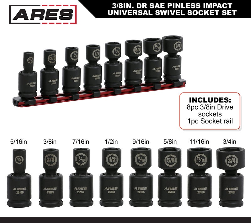 ARES ARES 29018 – 14-Piece 3/8-Inch Drive Metric Low Profile Nano Impact Socket Set – Impact Grade Sockets Offer Greater Clearance Than Typical Shallow Sockets – Includes Aluminum Storage Rail  - Image 2