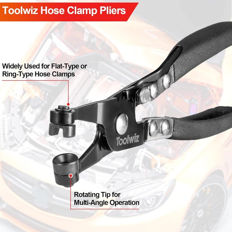Toolwiz Hose Clamp Pliers Heavy Duty Hose Clamp Tool with Locking Device and Non-Slip Handle Removal and Installation Tool for Ring-Type and Flat-Band Hose Clamps (Black) - Image 4
