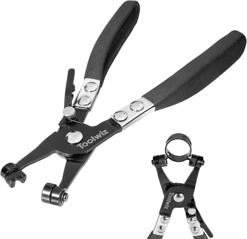 Toolwiz Hose Clamp Pliers Heavy Duty Hose Clamp Tool with Locking Device and Non-Slip Handle Removal and Installation Tool for Ring-Type and Flat-Band Hose Clamps (Black) - Image 1