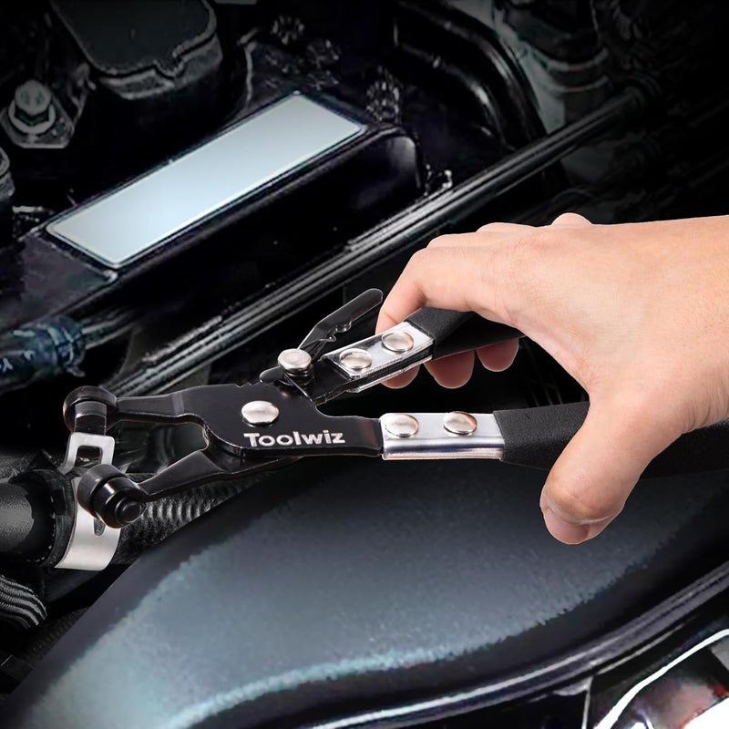 Toolwiz Hose Clamp Pliers Heavy Duty Hose Clamp Tool with Locking Device and Non-Slip Handle Removal and Installation Tool for Ring-Type and Flat-Band Hose Clamps (Black) - Image 2