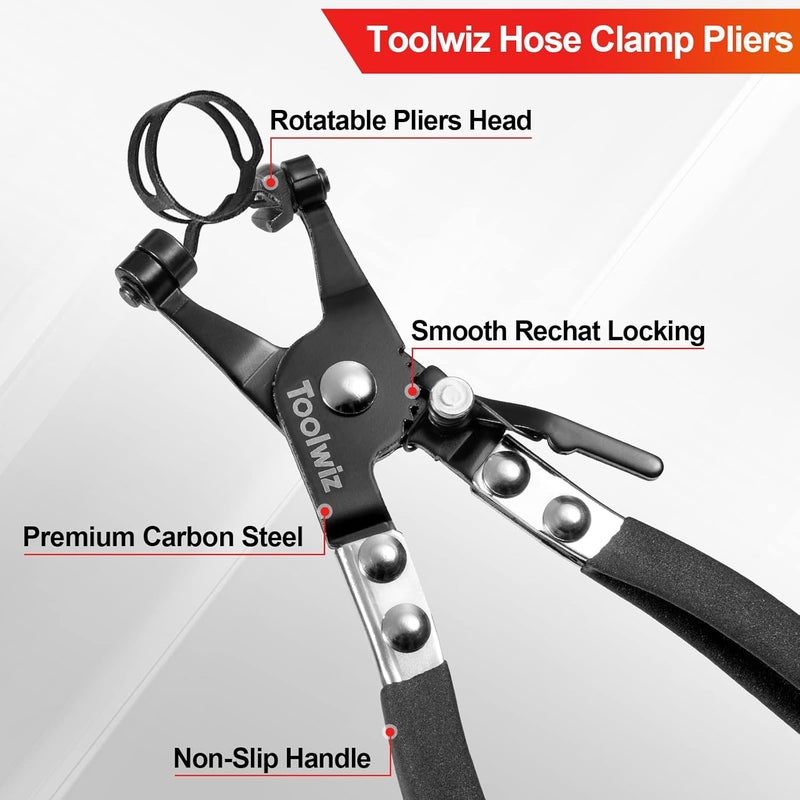 Toolwiz Hose Clamp Pliers Heavy Duty Hose Clamp Tool with Locking Device and Non-Slip Handle Removal and Installation Tool for Ring-Type and Flat-Band Hose Clamps (Black) - Image 3