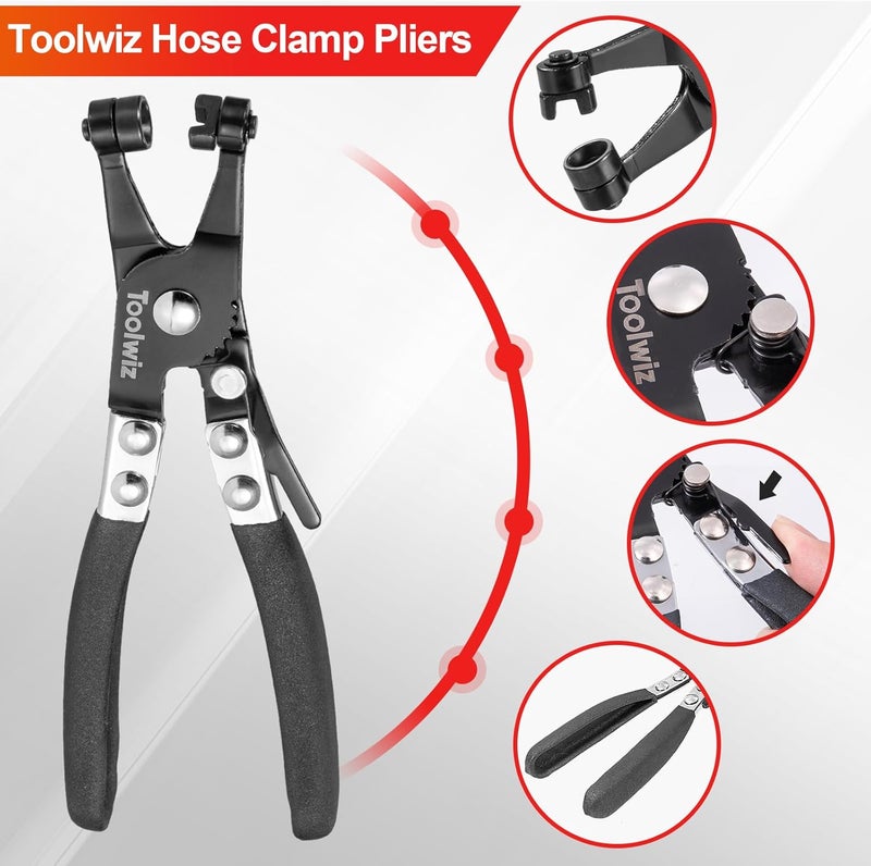 Toolwiz Hose Clamp Pliers Heavy Duty Hose Clamp Tool with Locking Device and Non-Slip Handle Removal and Installation Tool for Ring-Type and Flat-Band Hose Clamps (Black) - Image 5