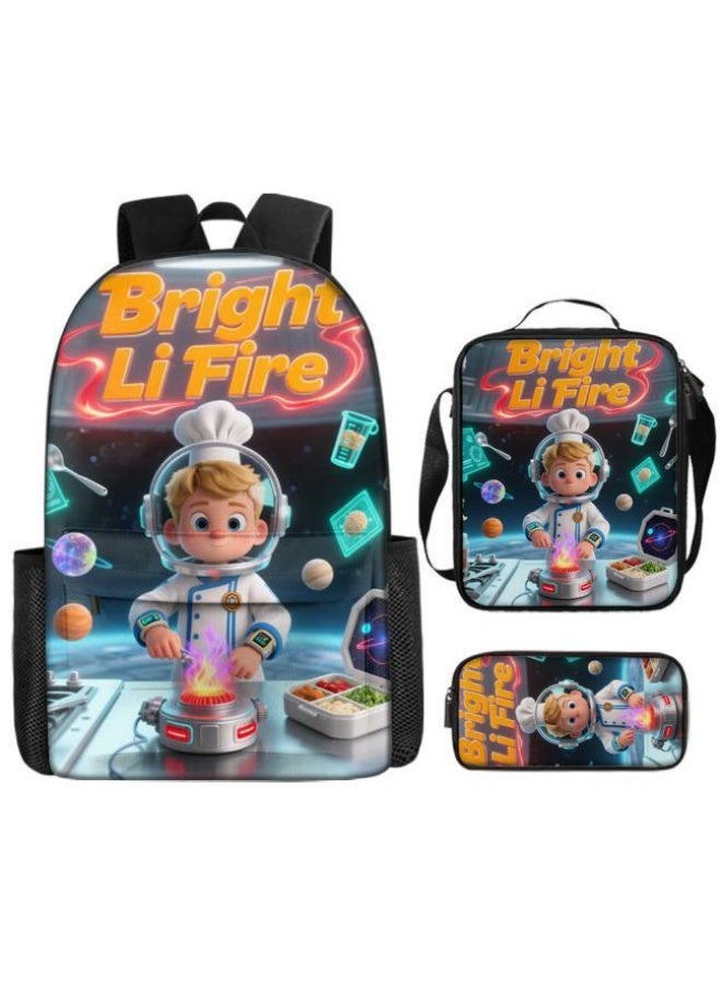 Bright Li Fire Three-piece set of cartoon bags, easily cope with various occasions (students, children, friends' outings, mountain climbing, schooling, etc.) | Backpack + hand-held + stationery bag | School season/holiday gifts - 9 - Image 2
